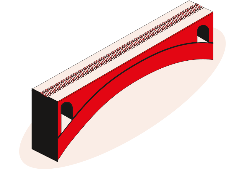 Illustration isométrique d'un pont ferroviaire, ouvrage d'art du réseau TMR