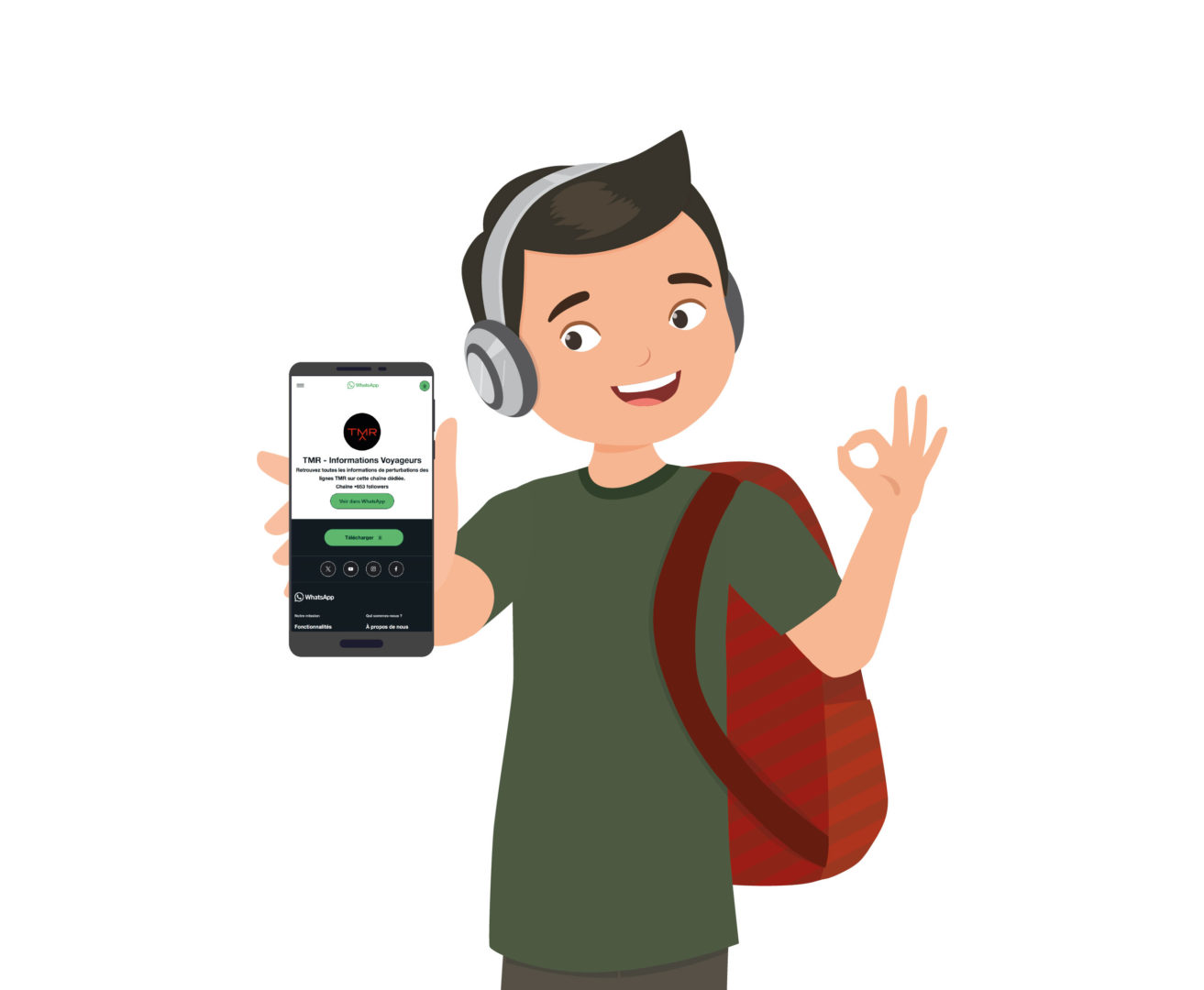 Illustration einer reisenden Person mit ihrem Smartphone