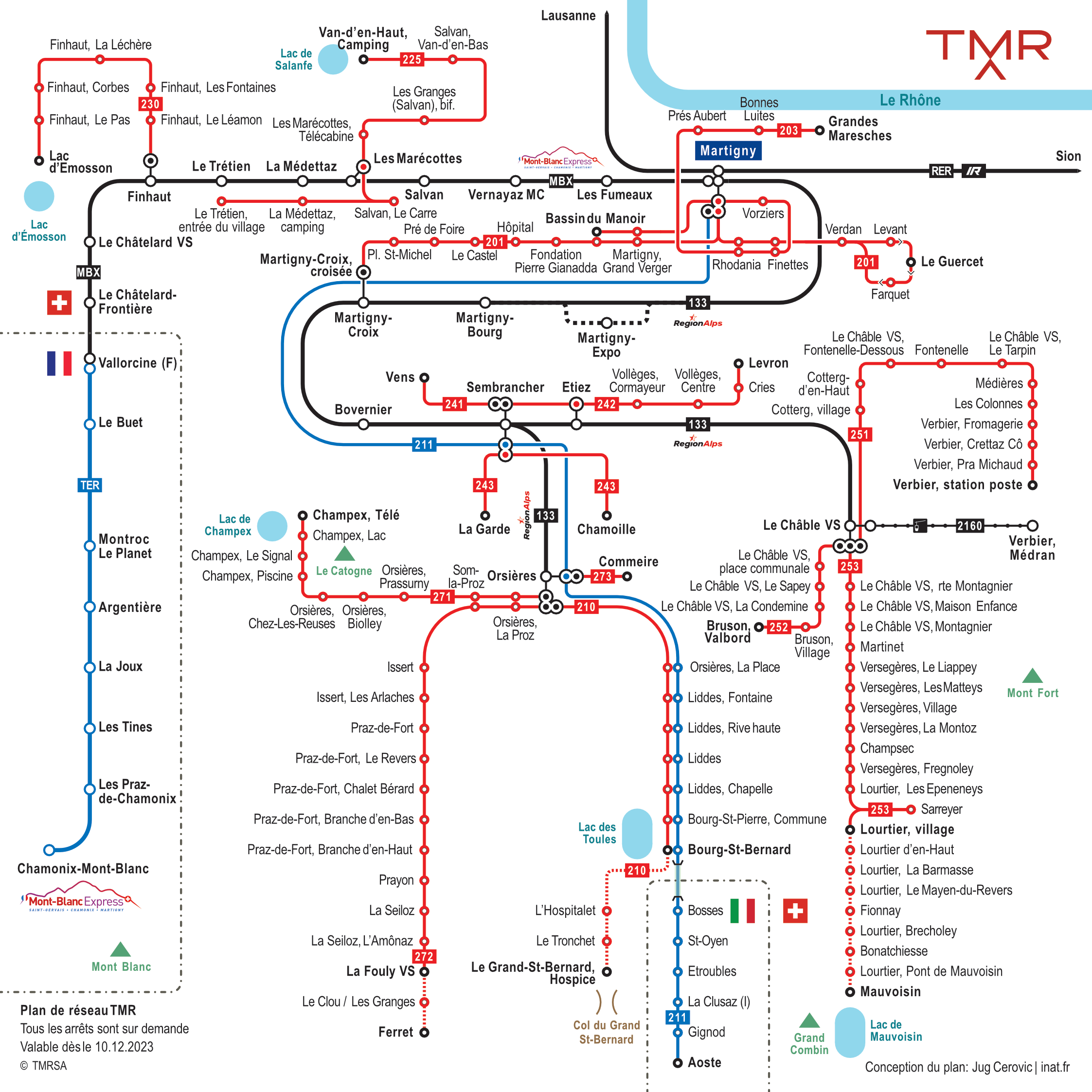 Plan schématique de toutes les lignes du réseau TMR